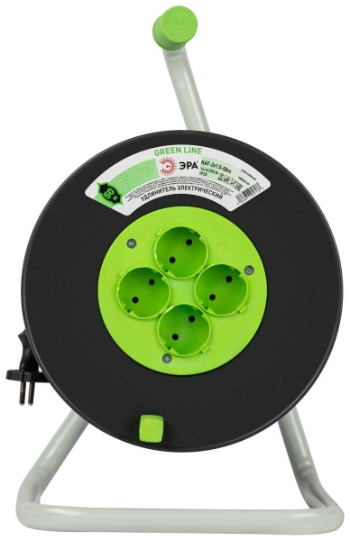 Удлинитель силовой ЭРА GREEN LINE KAT-2x1.5-50m Greenline на катушке пластик 4 розетки без заземления 50м ПВС 2x1.5мм2 Б0065097