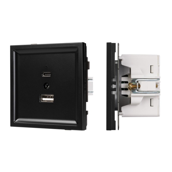 Механизм USB розетки SCT-TENDO-MUAC-PL-BK (5V, 3A, QC3) Arlight 054095