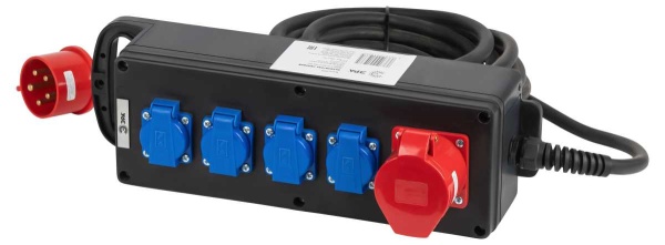 Удлинитель силовой ЭРА IND380-U-5e-5x2,5-10m-IP44 380В на каучуковой колодке 5 розеток 1xCEE 5P/4xSCHUKO 10м КГ 5x2,5 Б0057316