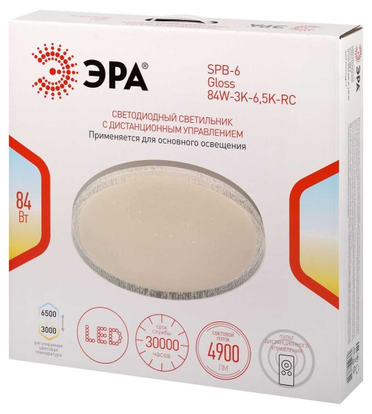Светильник потолочный светодиодный ЭРА SPB-6 Gloss 84W-3K-6,5K-RC с ДУ Б0070186