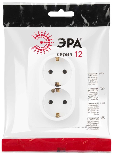 Розетка ЭРА Серия 12 12-2106-01М 2X2P+E Schuko 16А-250В белый матовый Б0065721