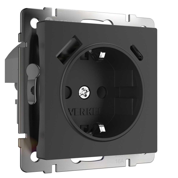 Розетка Werkel с быстрой зарядкой USB Type A+С черный W1171708 4690389176449