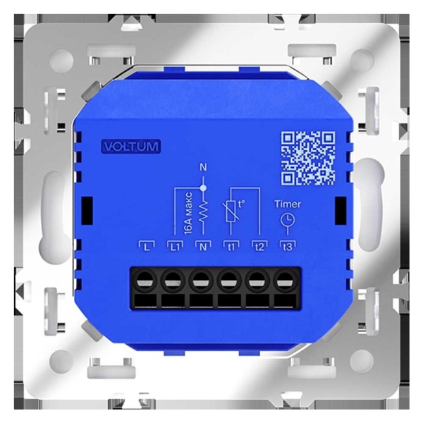 Терморегулятор электронный Voltum S70 с индикацией и датчиком, для теплого пола, (белый глянцевый) VLS070101