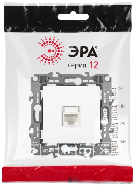 Розетка ЭРА Серия 12 12-3107-01М информационная RJ45 белый матовый Б0065712