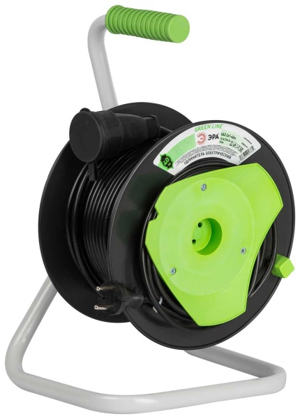 Удлинитель силовой ЭРА GREEN LINE GAZ-2x1-40m Greenline на катушке пластик 1 розетка без заземления 40м ПВС 2x1мм2 Б0065109