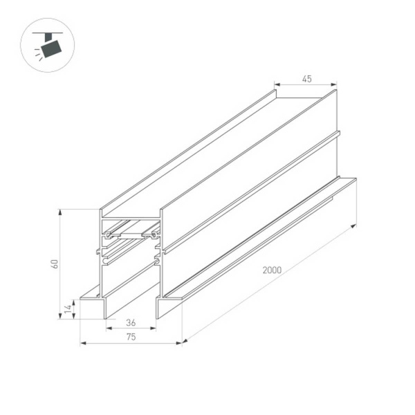 Шинопровод магнитный встраиваемый Arlight MAG-TRACK-4560-FDW-2000 BK 034679