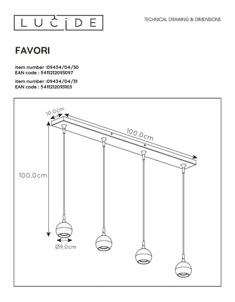 Подвесной светильник Lucide Favori 09434/04/30