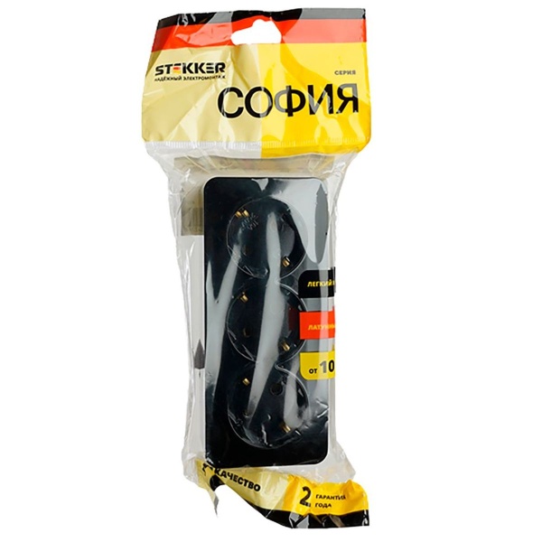 Розетка тройная 2P+PE Stekker София черный MST16-13-02 49318