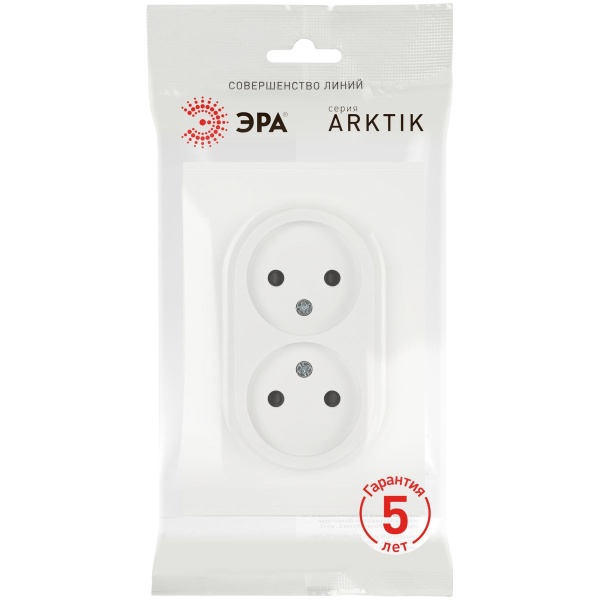 Розетка ЭРА Arktik 16-2107-08 без заземления двойная 2X2P 16А-250В белый матовый Б0071688