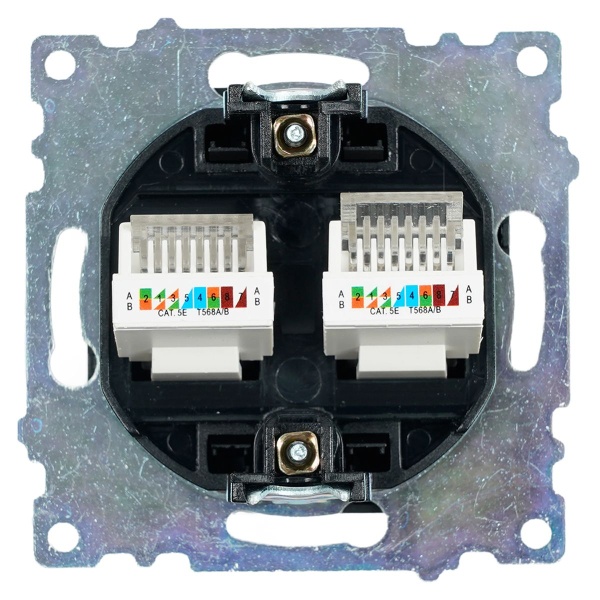 Розетка компьютерная 2-местная RJ-45 (механизм) ,Stekker ,GLS00-7109-05 Катрин, черный 50007
