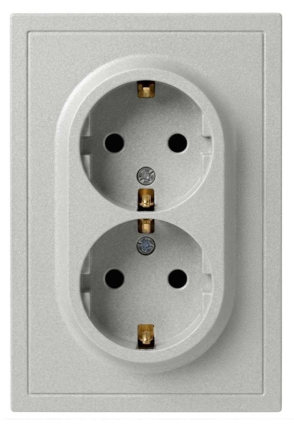 Розетка ЭРА Galaxy 15-2104-03 с заземлением двойная 2X2P+E Schuko 16А-250В IP20 алюминий Б0070681
