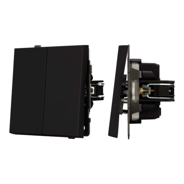 Механизм выключателя двухклавишный непроходной SWT-TENDO-MK02-SFPL-BK (230V, 10A) Arlight 054544