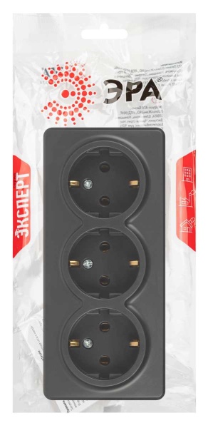 Розетка ЭРА Эксперт 11-2208-05 тройная с заземлением 3х2P+E Schuko IP20 16A-250В ОУ антрацит Б0063007