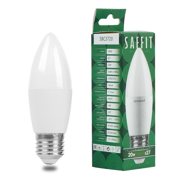 Лампа светодиодная Saffit E27 20W 4000K матовая SBC3720 55271
