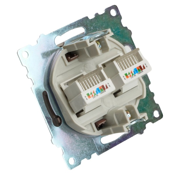Розетка компьютерная 2-местная RJ-45 (механизм) Stekker GLS00-7109-04 Катрин, шоколад 50006