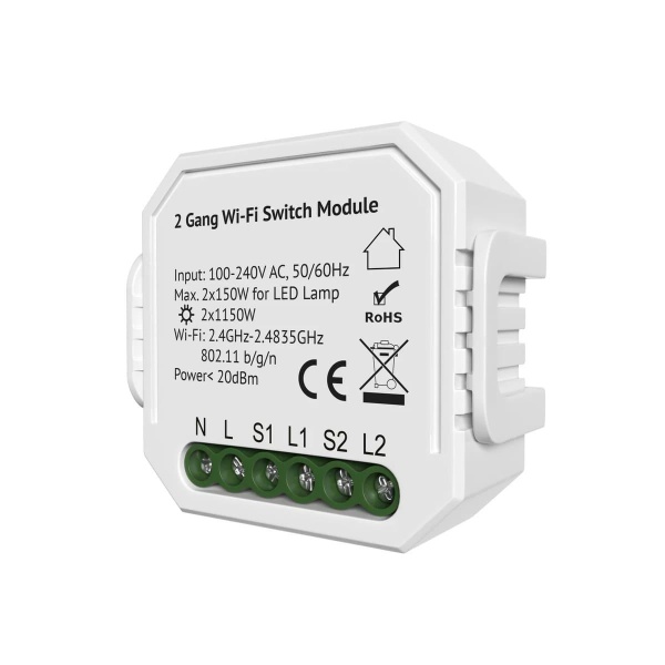 Двухканальное Wi-Fi реле-выключатель Denkirs 2x1150Вт/2x150Вт для LED RL1002-SM/1