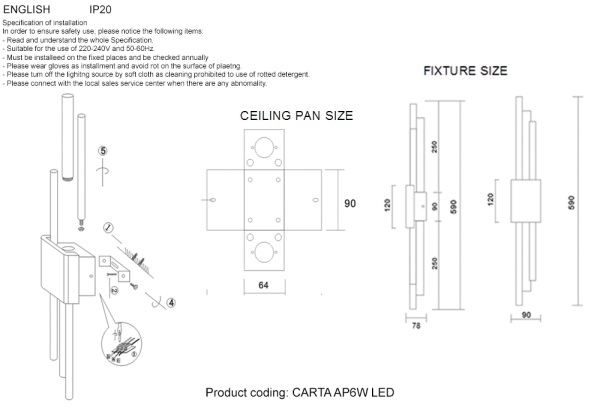Бра Crystal Lux CARTA AP6W LED WHITE/BRASS