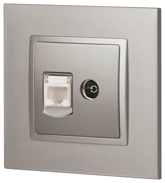Розетка ЭРА Elegance 14-3110-16 RJ45+TV, титан Б0065768