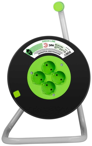 Удлинитель силовой ЭРА GREEN LINE KAT-2x1.5-40m Greenline на катушке пластик 4 розетки без заземления 40м ПВС 2x1.5мм2 Б0065088