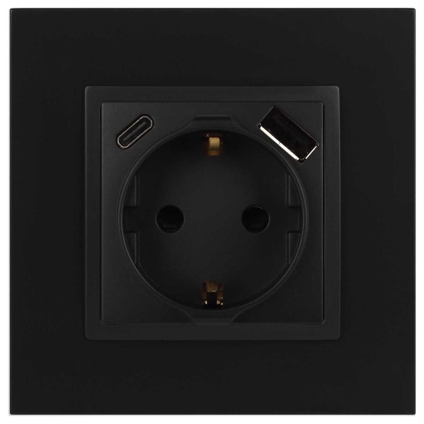 Розетка ЭРА Elegance 14-4108-05 2P+E 16A-250В со шторками с USB type-A+C 5В-3А антрацит Б0067724