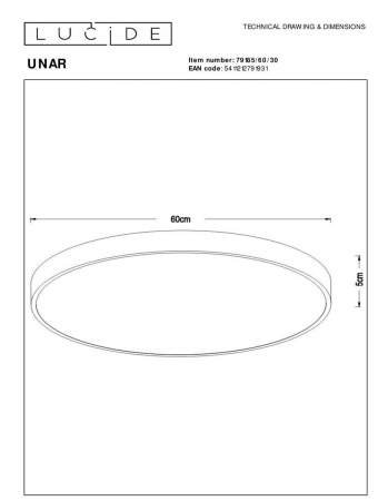Потолочный светодиодный светильник Lucide Unar 79185/60/30